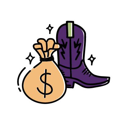 Money bag and cowboy boot icon
